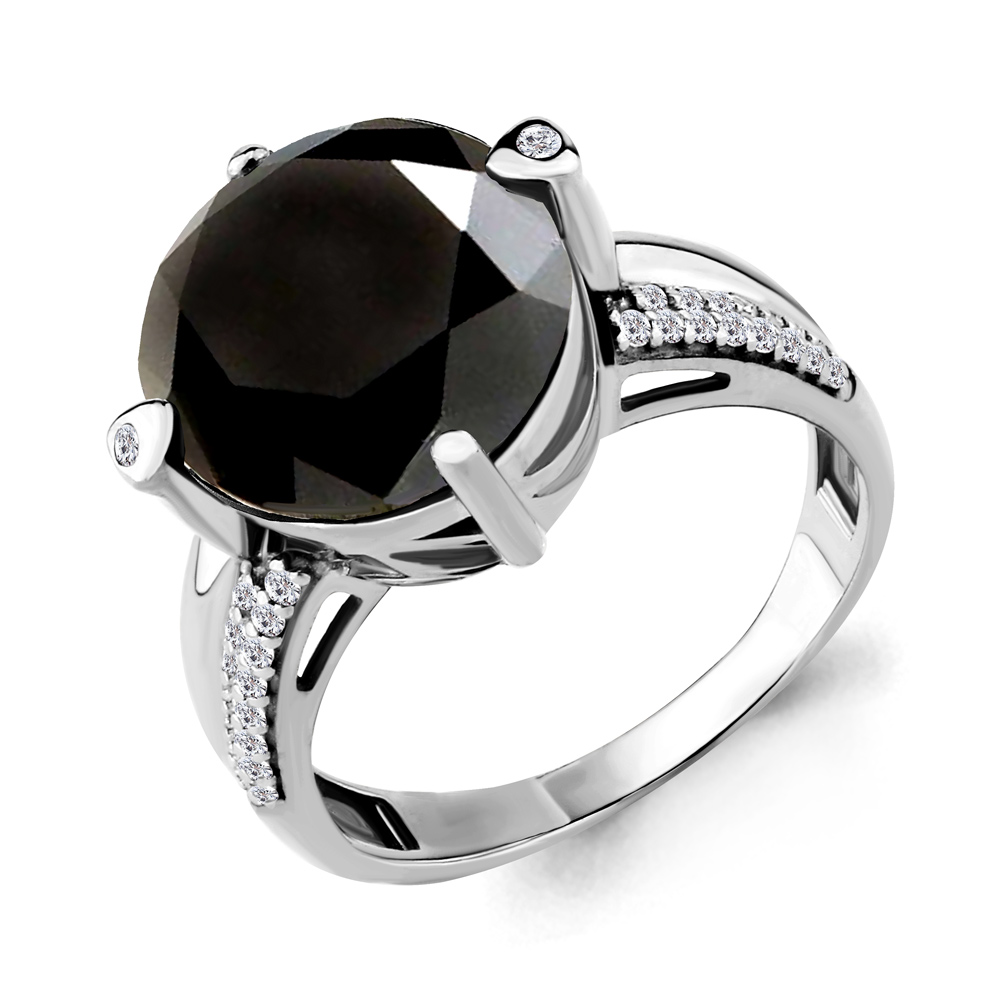 6902983А Кольцо из Серебра с нанокристаллом греем  иском., фианитами