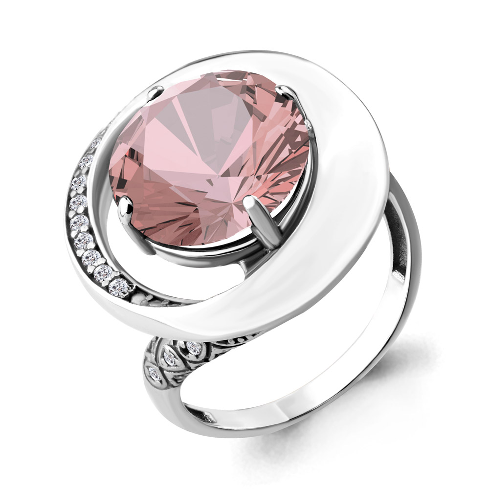 6903090А Кольцо из Серебра с наноморганитом, фианитами