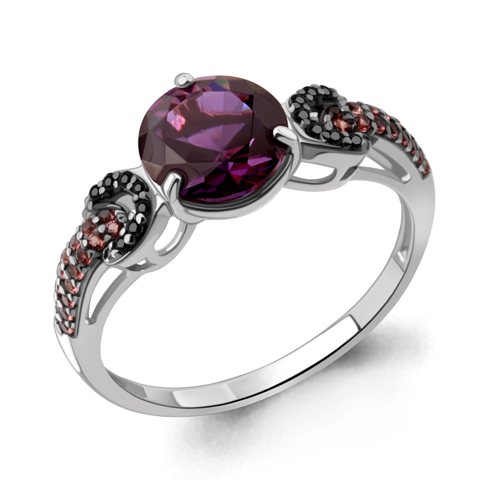 6903184ЧВ Кольцо из Серебра с наноаметистом иск., нанокристаллами, нанотурмалинами