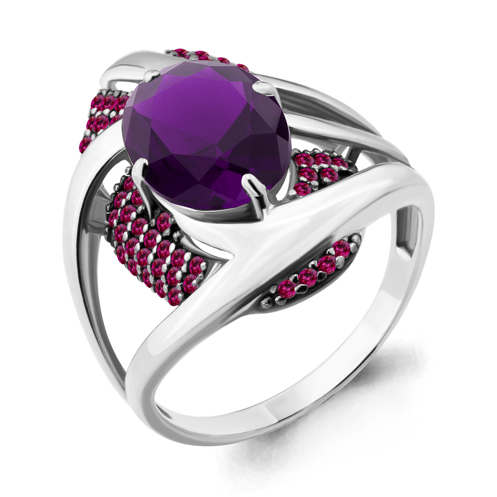 6903284В Кольцо из Серебра с наноаметистом иск., рубиновыми корундами