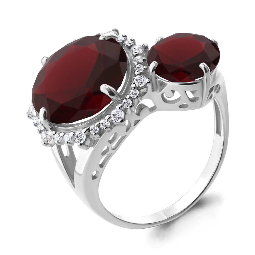 6903685А Кольцо из Серебра с наногранатами, фианитами из коллекции "Каприз"