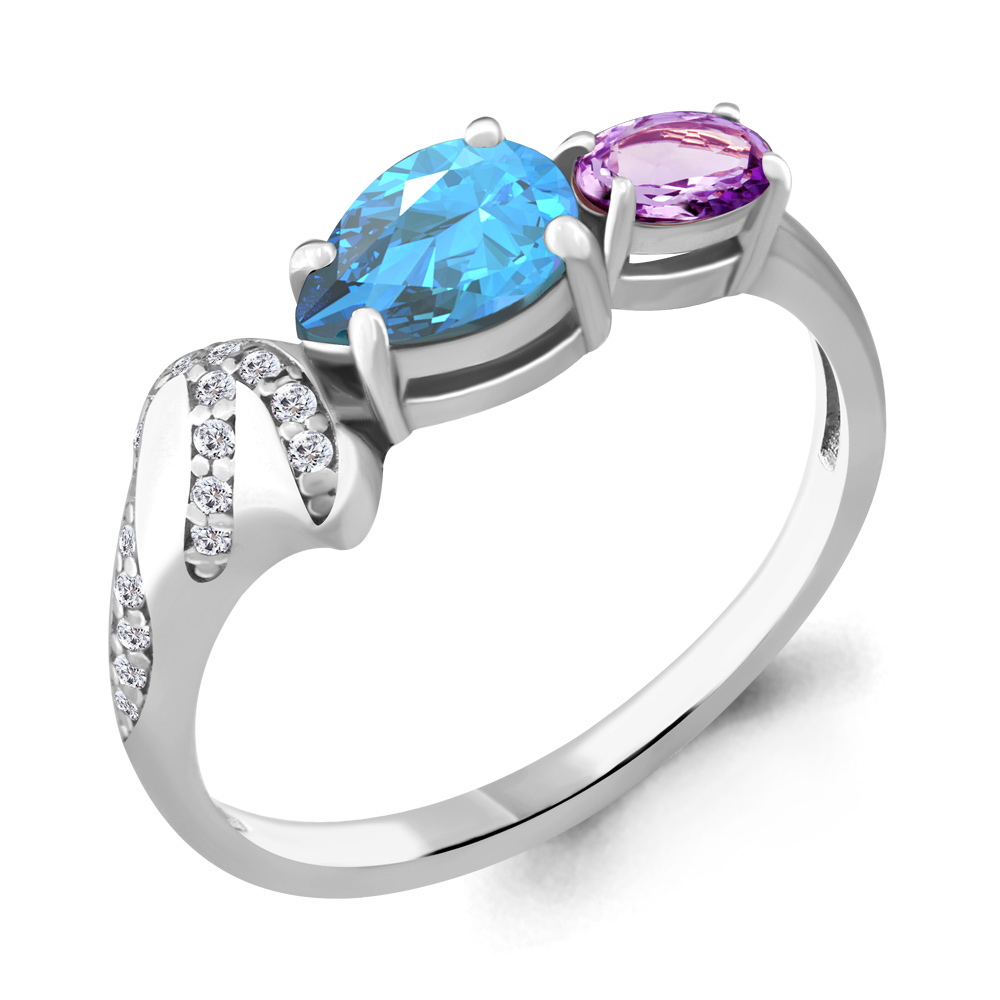6903930А Кольцо из Серебра с аметистом, топазом свисс блю, фианитами