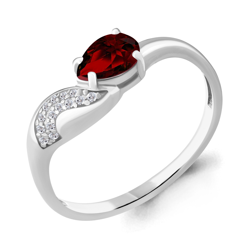6904003А Кольцо из Серебра с гранатом, фианитами