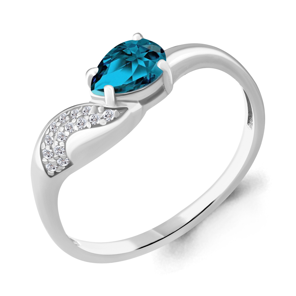 6904005А Кольцо из Серебра с топазом свисс блю, фианитами