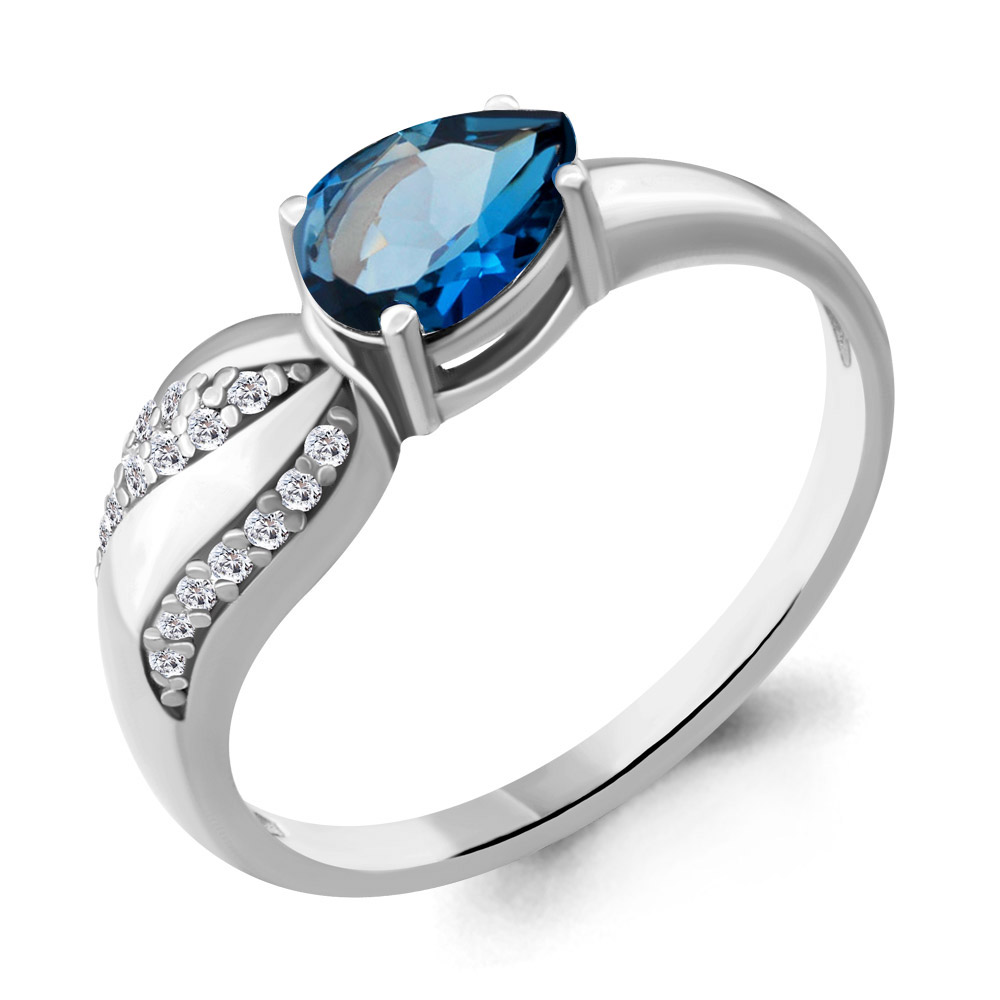 6904108А Кольцо из Серебра с топазом лондон блю, фианитами