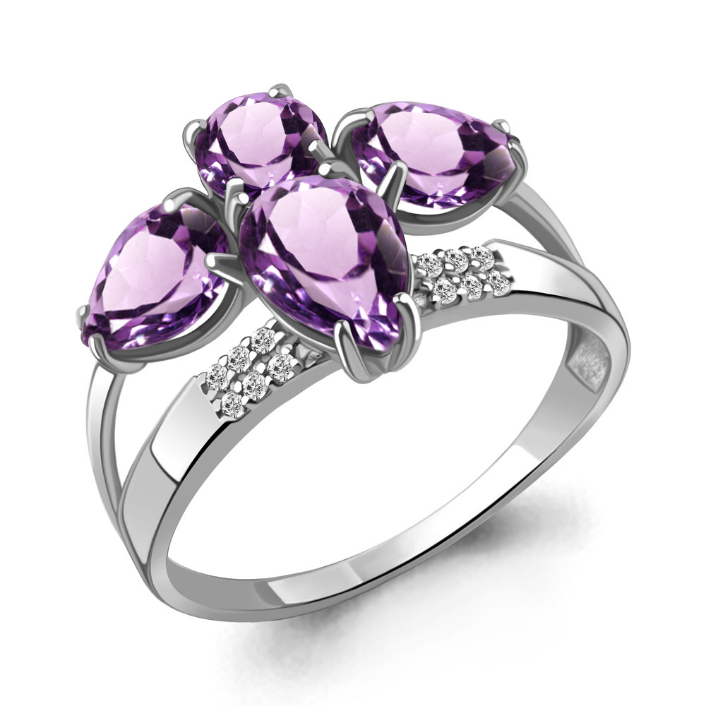 6904204А Кольцо из Серебра с аметистами, фианитами