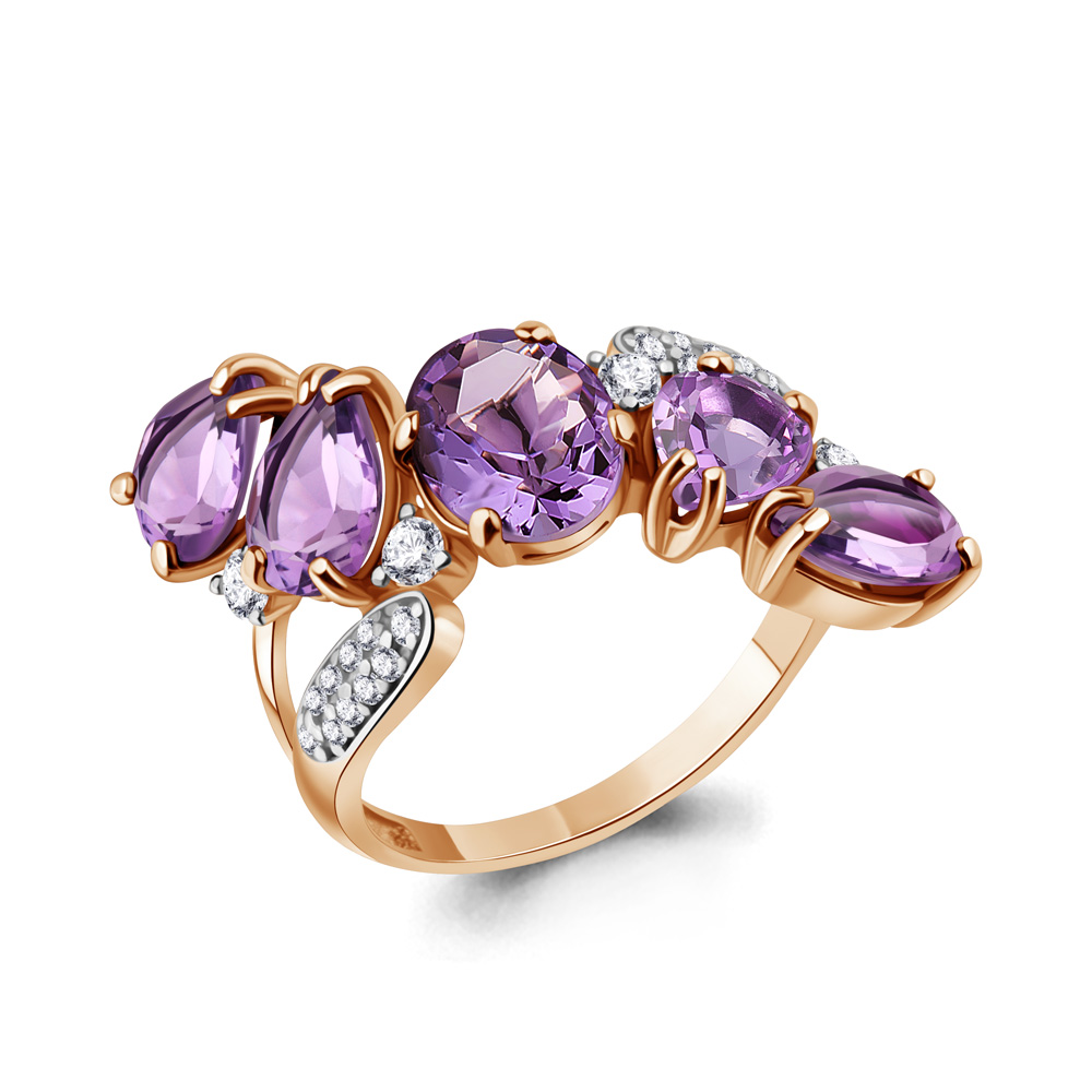 6904404А Кольцо из Золота с аметистами, фианитами