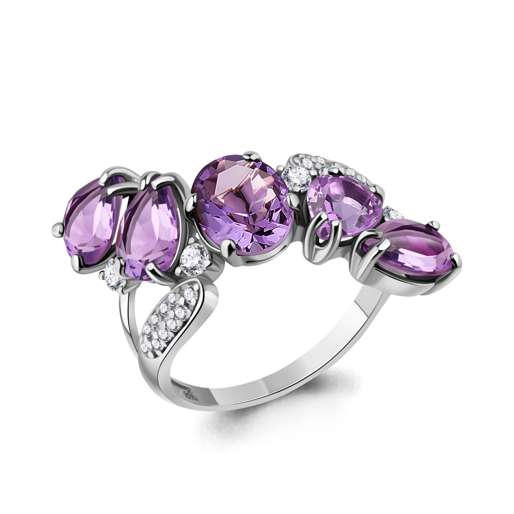 6904404А Кольцо из Серебра с аметистами, фианитами