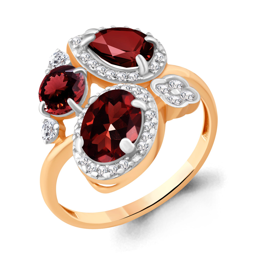 6904503А Кольцо из Золота с гранатами, фианитами