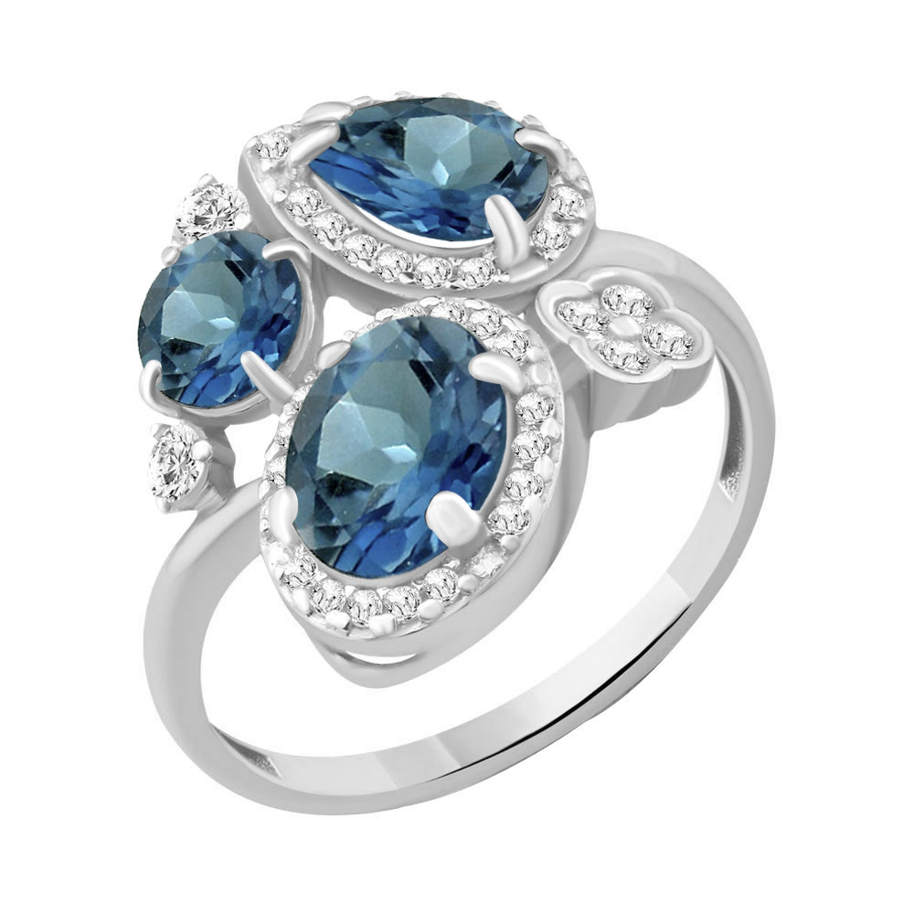 6904508А Кольцо из Серебра с топазами лондон блю, фианитами
