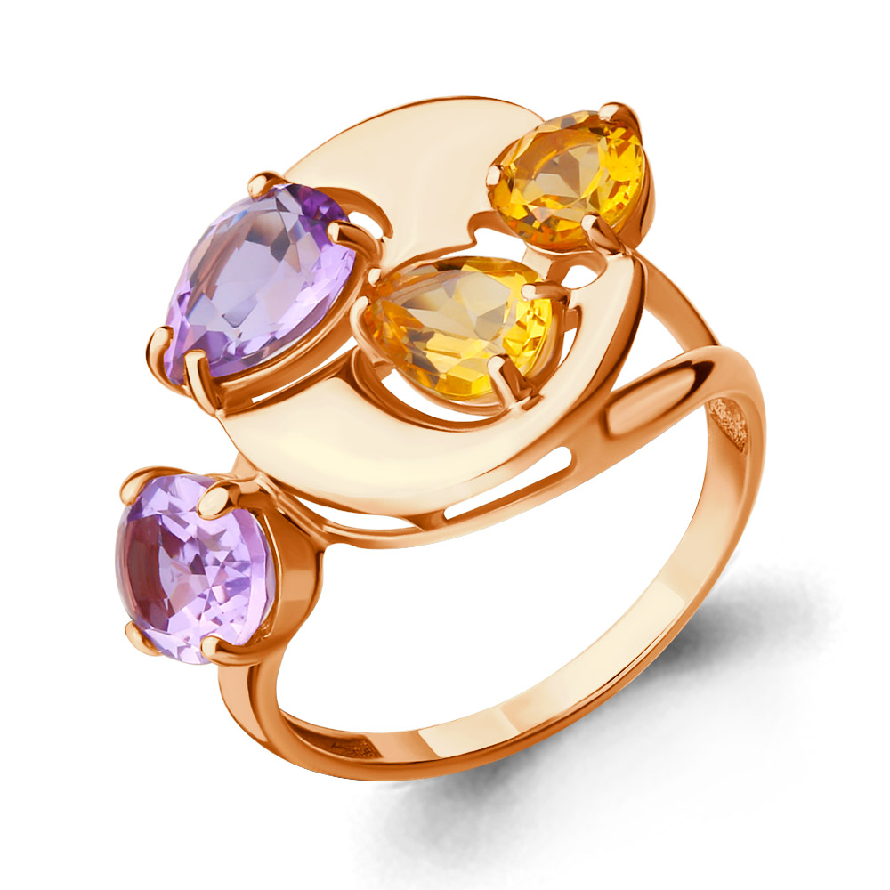 6904675 Кольцо из Золота с аметистами, цитринами