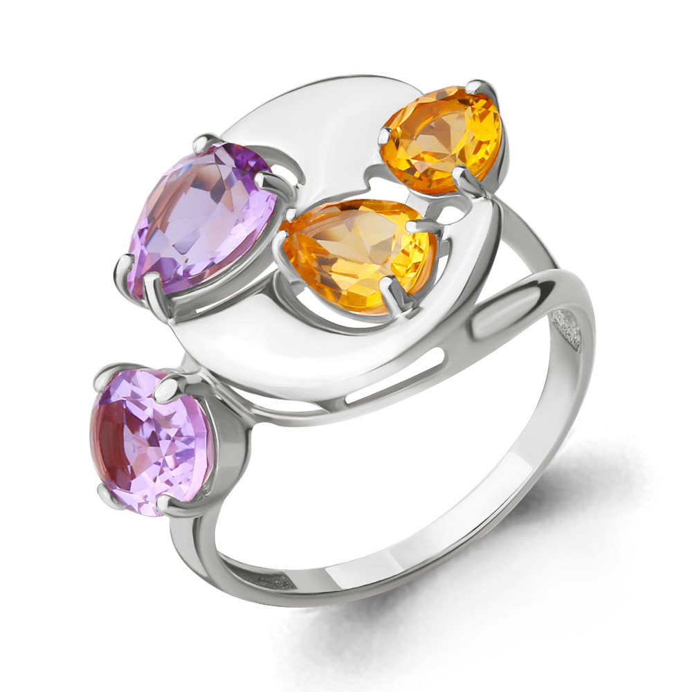 6904675 Кольцо из Серебра с аметистами, цитринами