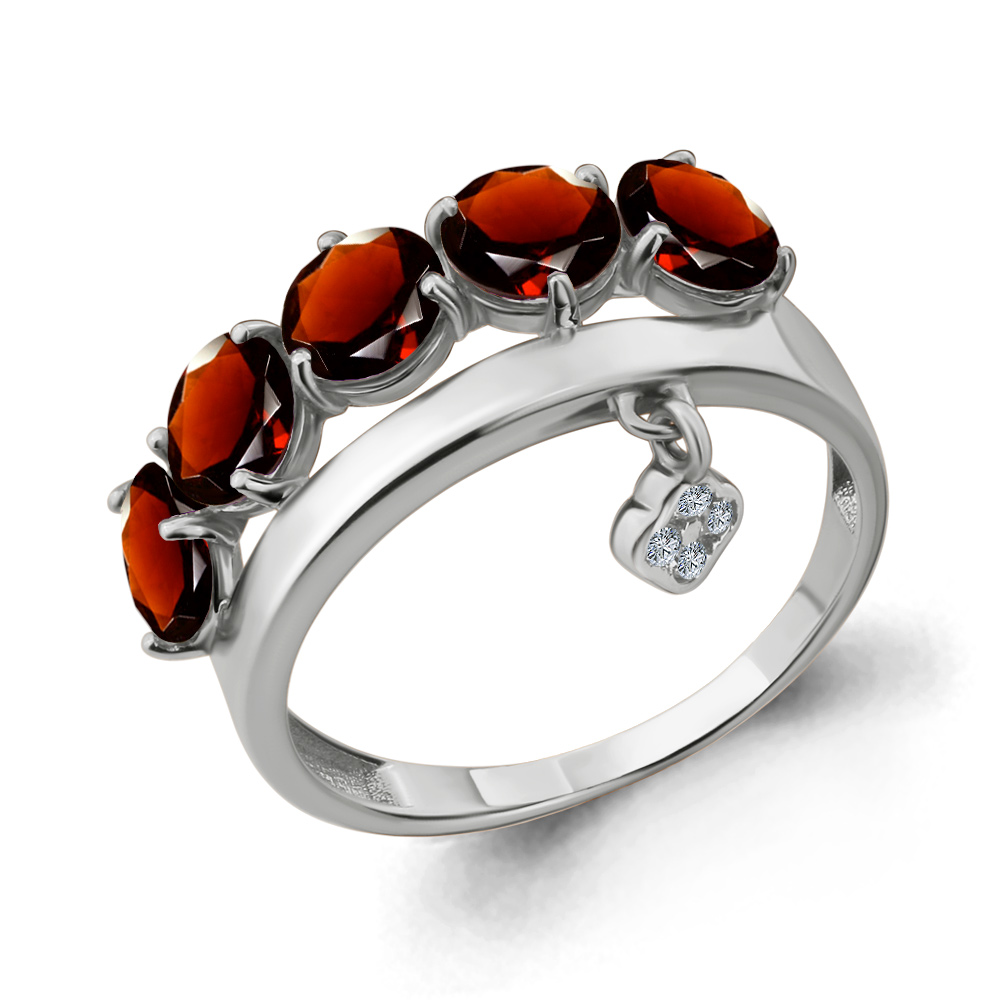 6904703А Кольцо из Серебра с гранатами, фианитами