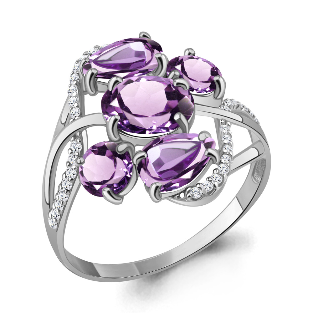 6904904А Кольцо из Серебра с аметистами, фианитами