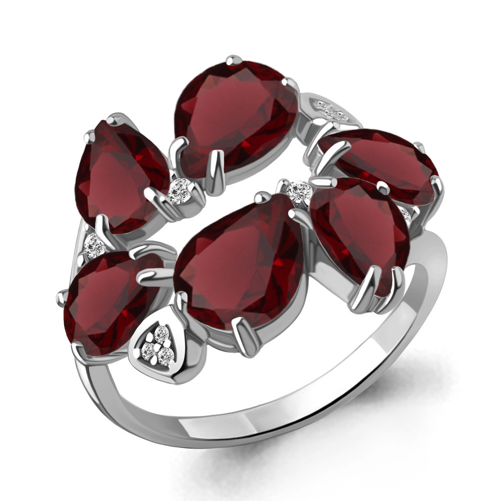 6905203А Кольцо из Серебра с гранатами, фианитами