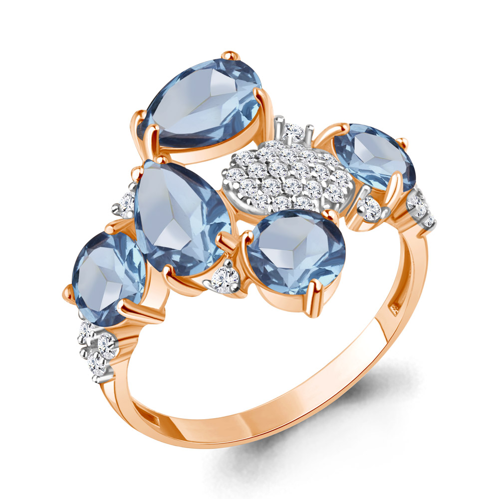 6905305А Кольцо из Золота с топазами свисс блю, фианитами из коллекции "Chicago"