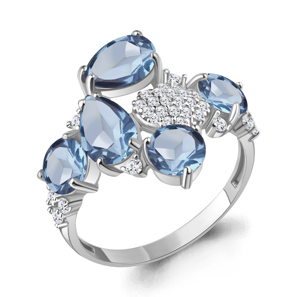 6905305А Кольцо из Серебра с топазами свисс блю, фианитами