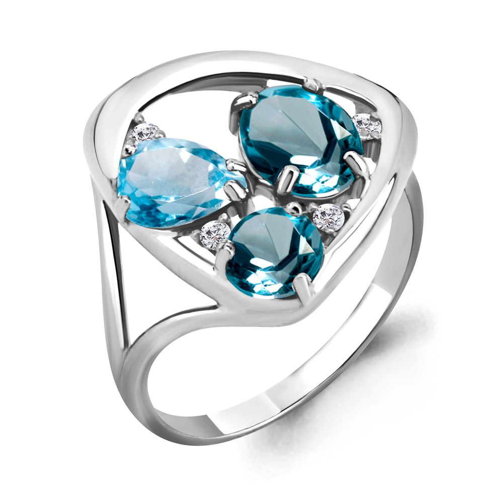 6905462 Кольцо из Серебра с топазами лондон блю, топазом свисс блю, фианитами
