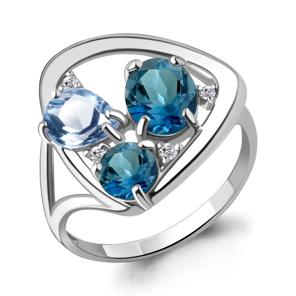 6905462А Кольцо из Серебра с топазами лондон блю, топазом свисс блю, фианитами