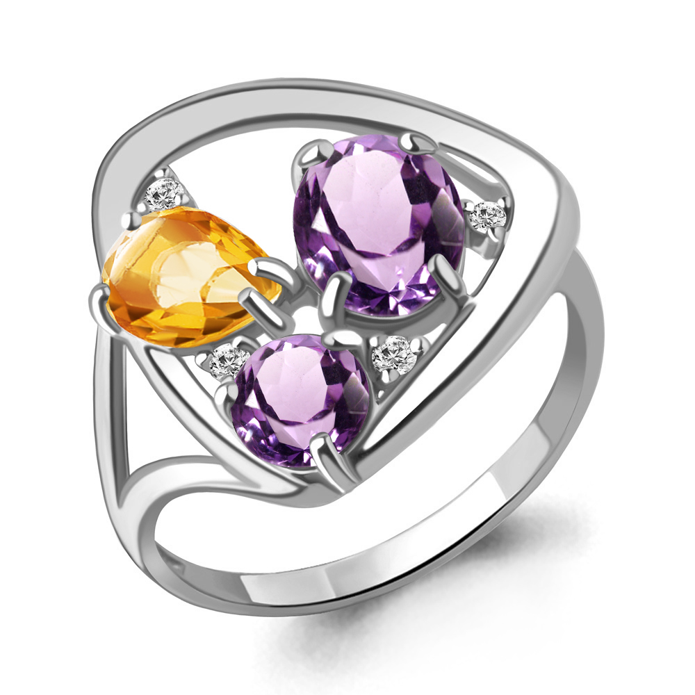 6905475 Кольцо из Серебра с аметистами, фианитами, цитрином