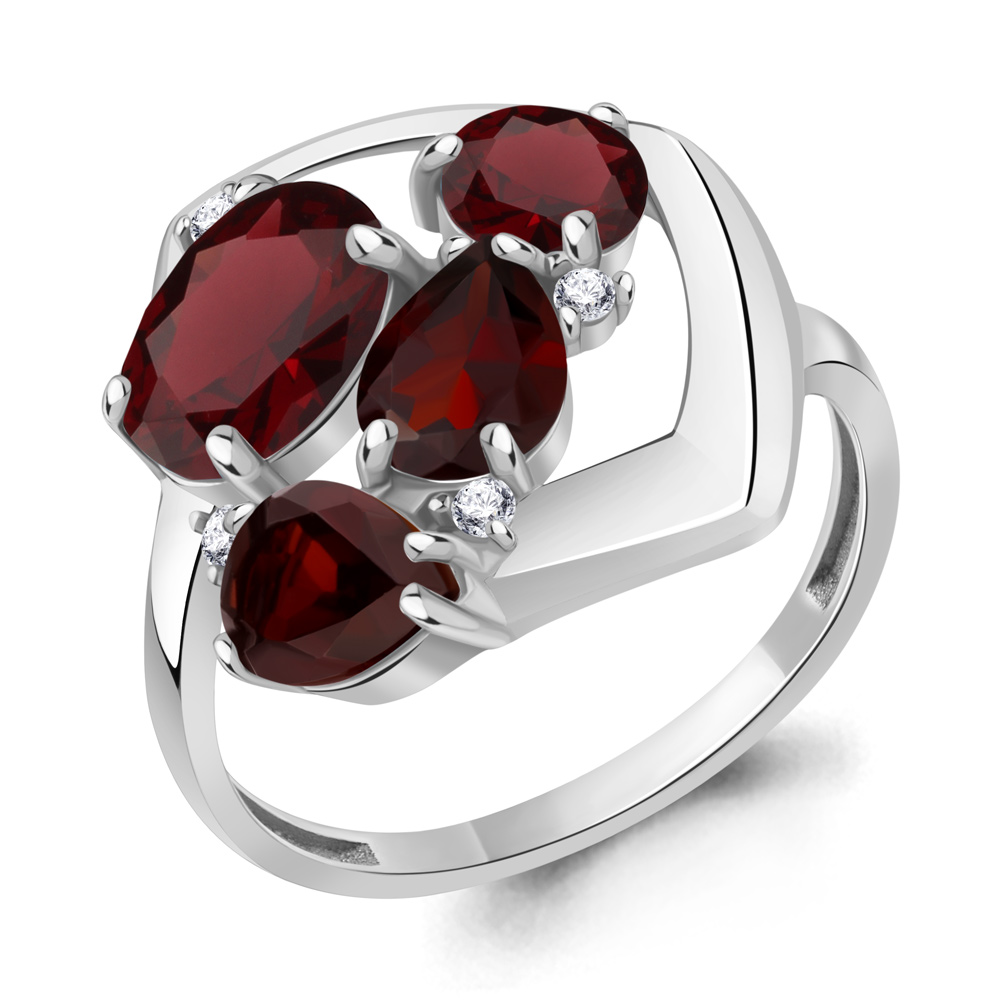6905603А Кольцо из Серебра с гранатами, фианитами