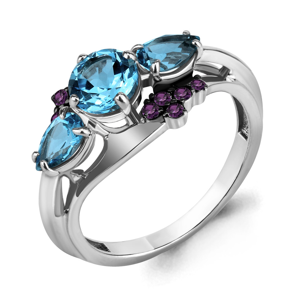 6906405С Кольцо из Серебра с топазами свисс блю, фианитами