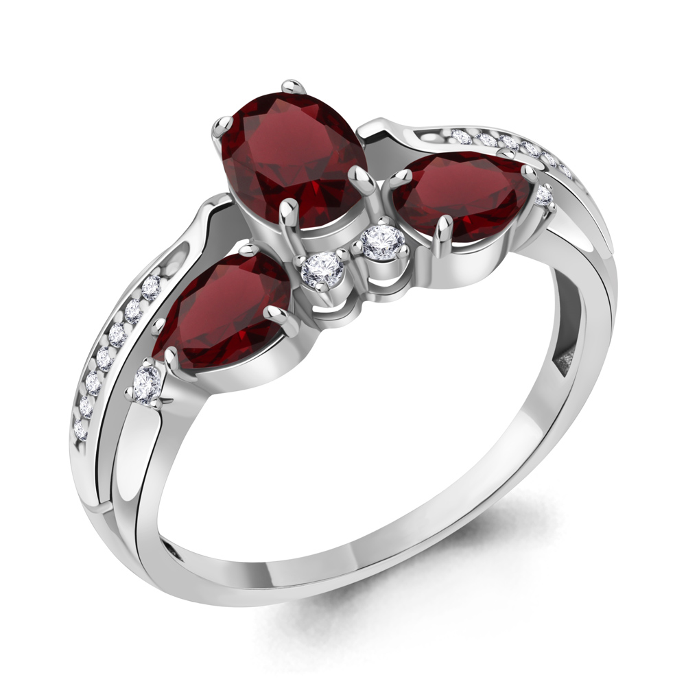 6906603А Кольцо из Серебра с гранатами, фианитами
