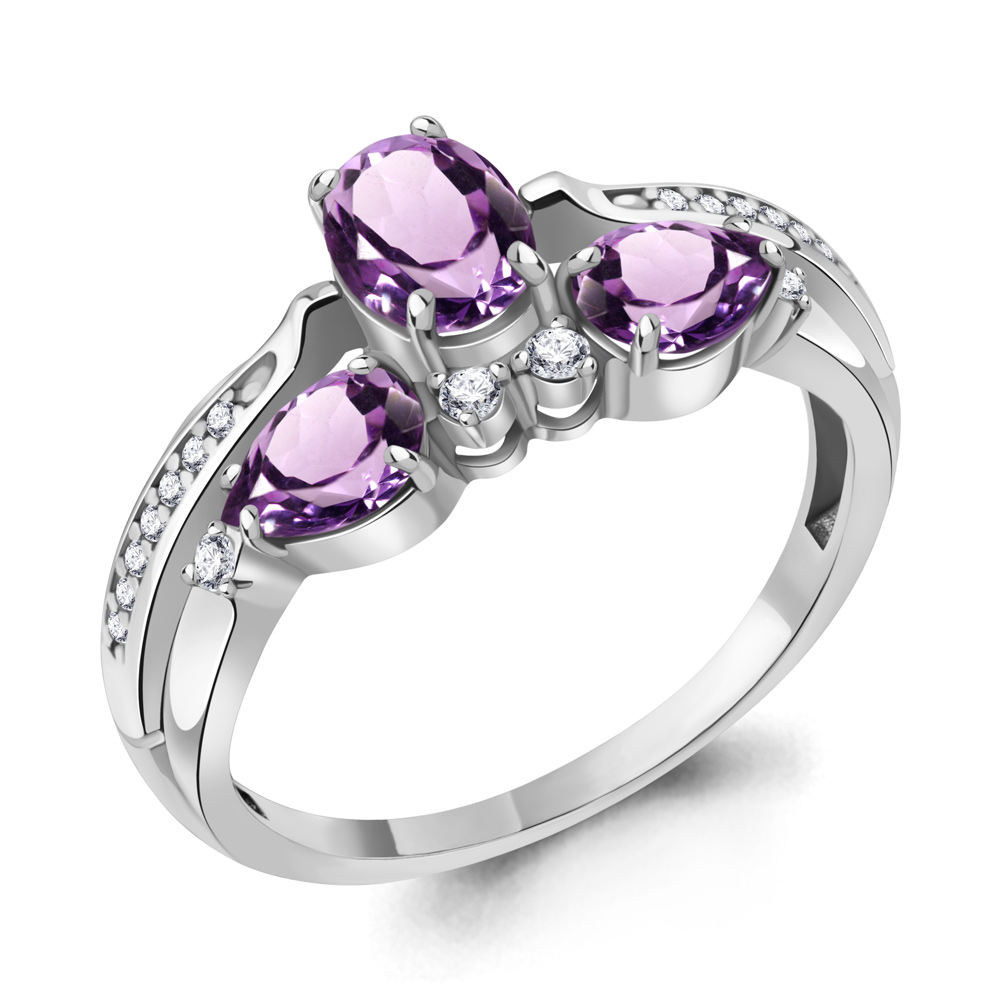 6906604А Кольцо из Серебра с аметистами, фианитами