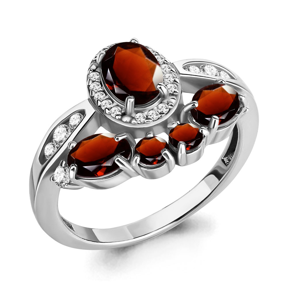 6906703А Кольцо из Серебра с гранатами, фианитами