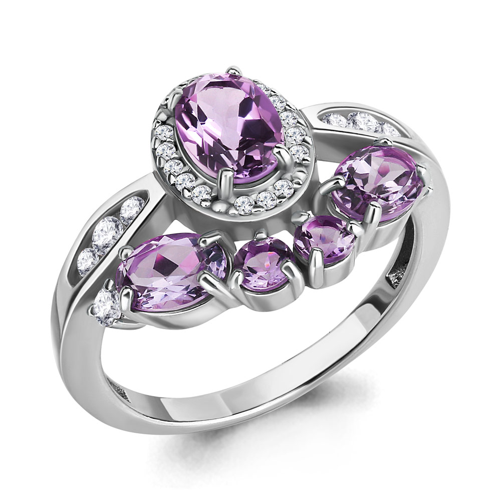 6906704А Кольцо из Серебра с аметистами, фианитами