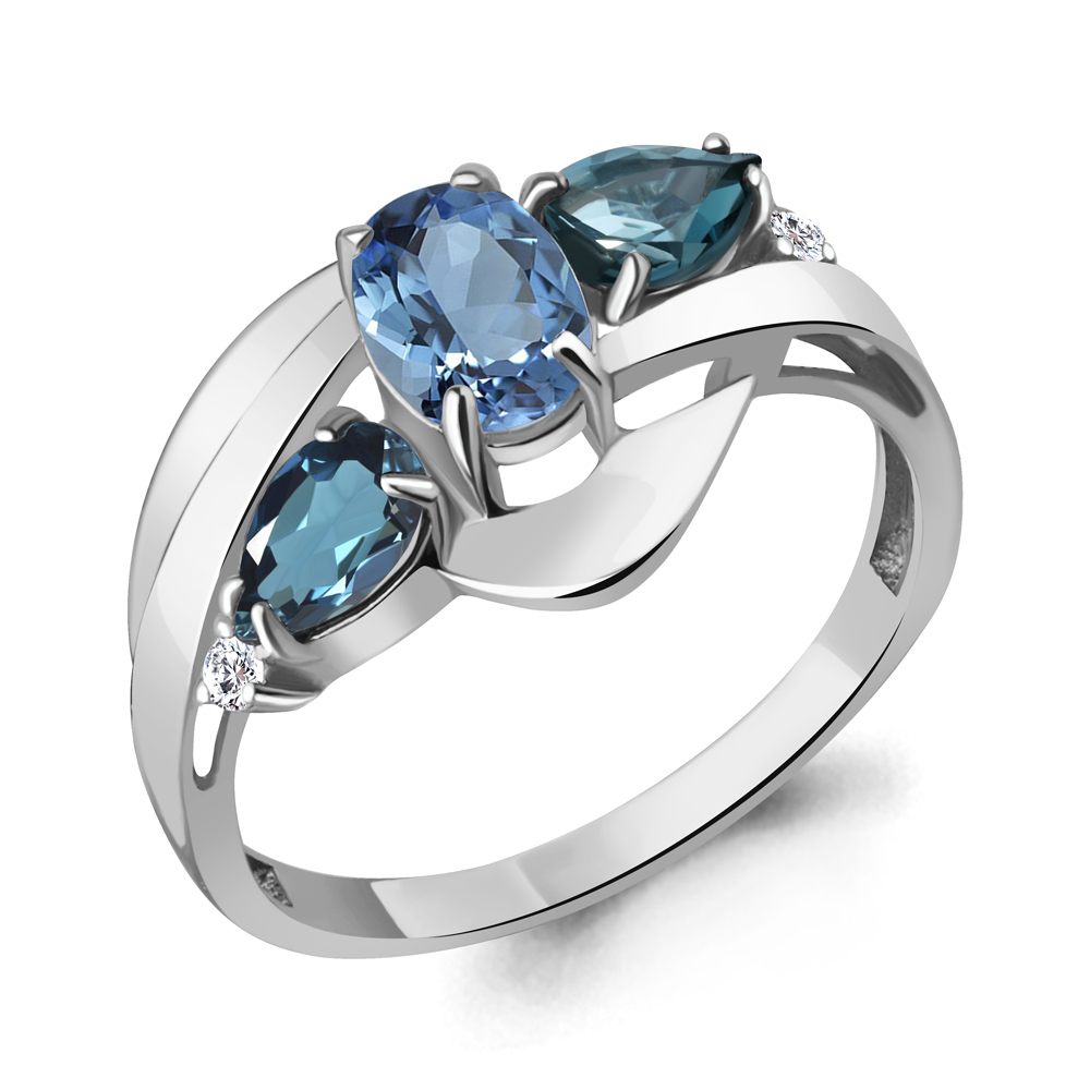 69068600 Кольцо из Серебра с топазами лондон блю, топазом скай блю, фианитами