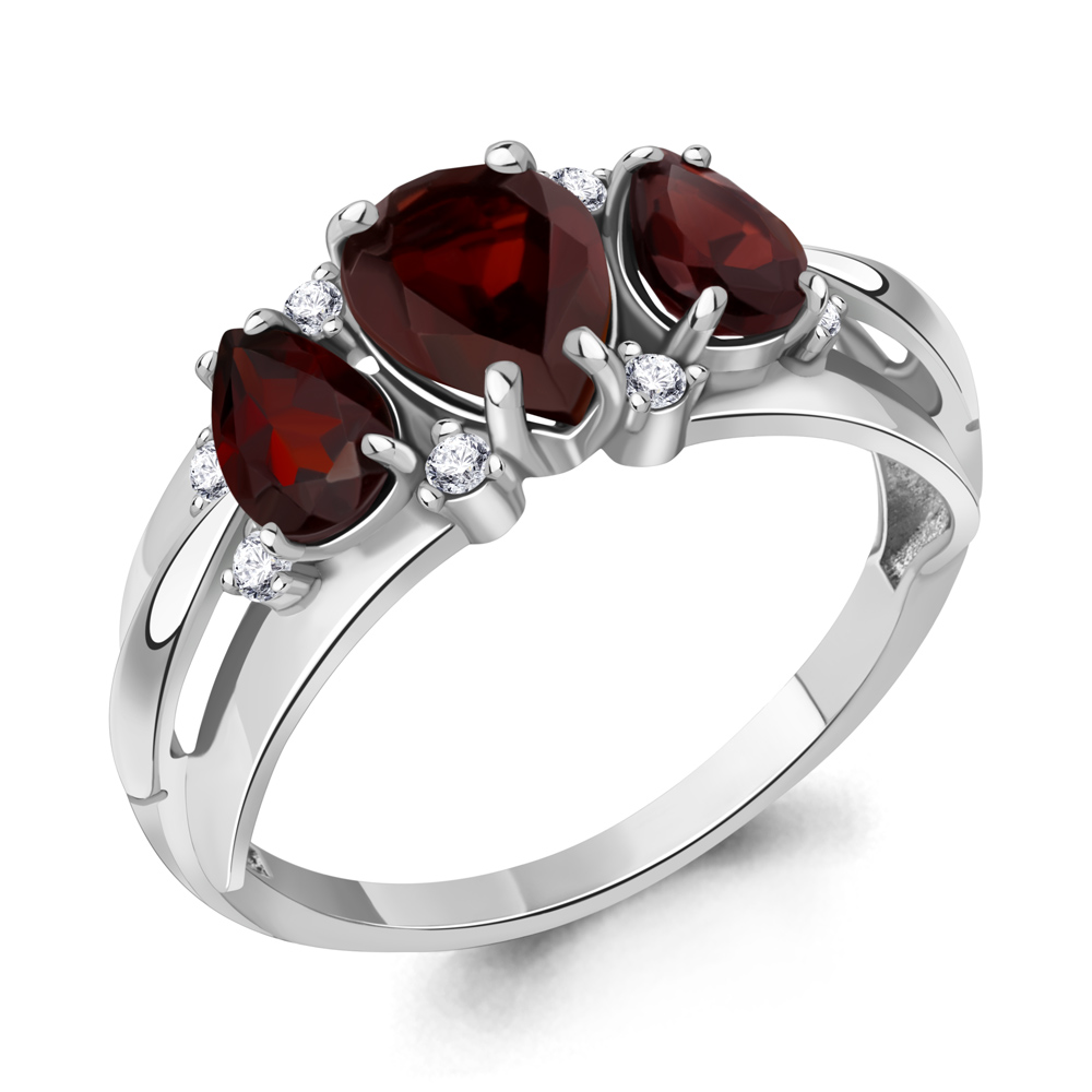 6907103А Кольцо из Серебра с гранатами, фианитами