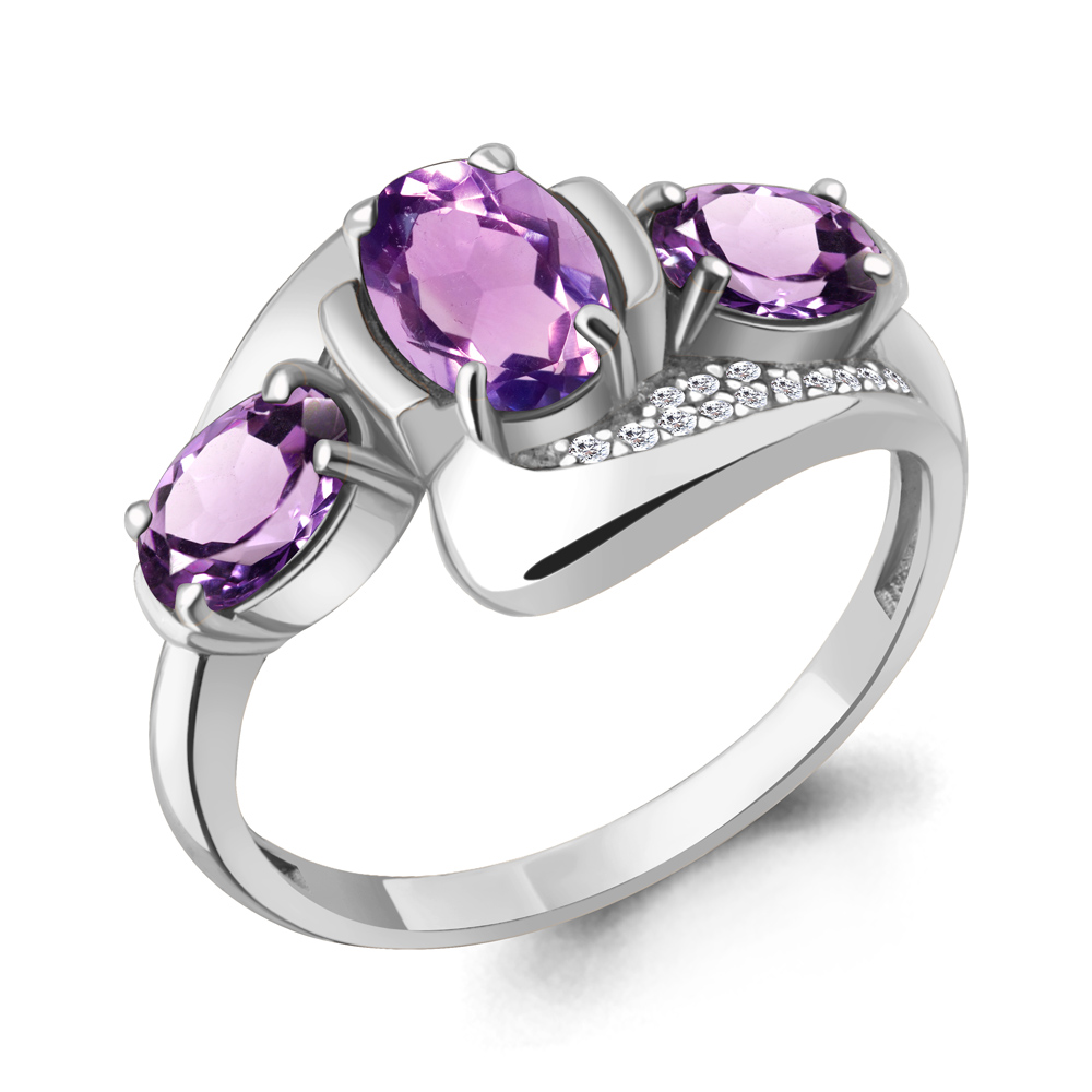 6907204А Кольцо из Серебра с аметистами, фианитами