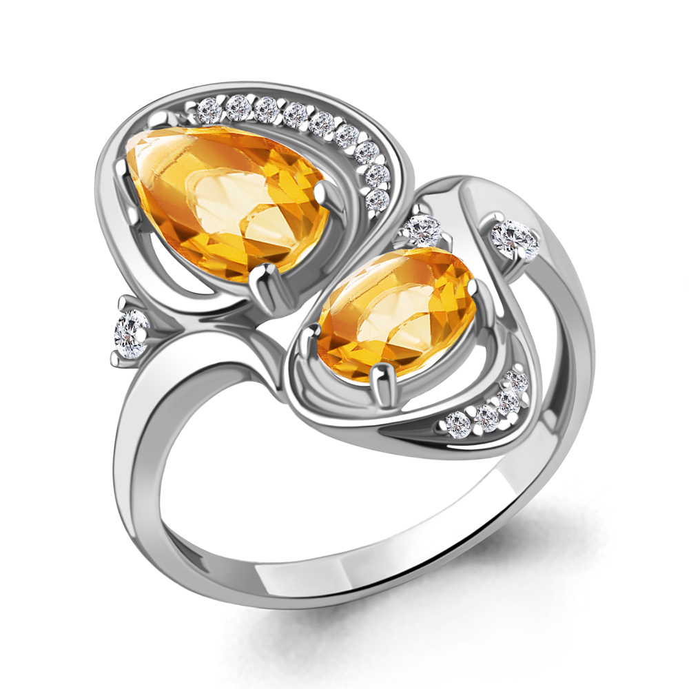 6907306А Кольцо из Серебра с фианитами, цитринами