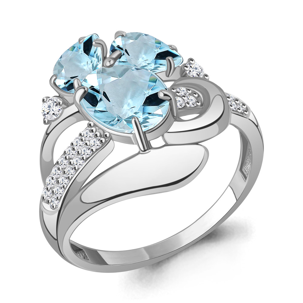 6907602А Кольцо из Серебра с топазами скай блю, фианитами