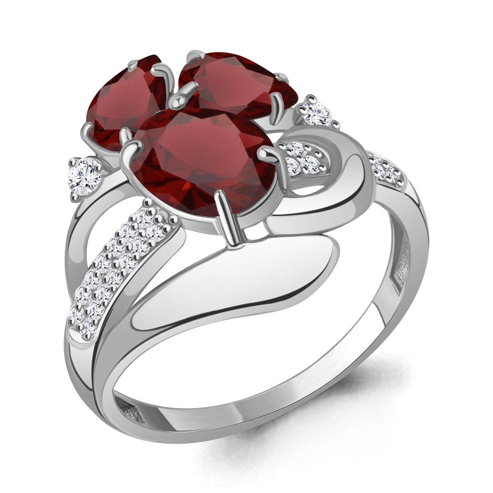 6907603А Кольцо из Серебра с гранатами, фианитами
