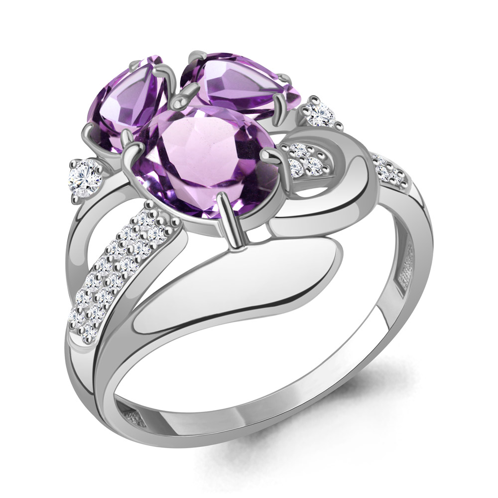 6907604А Кольцо из Серебра с аметистами, фианитами