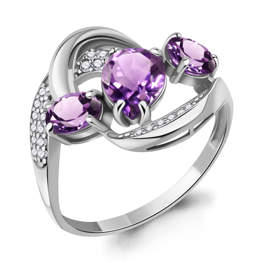 6907704А Кольцо из Серебра с аметистами, фианитами