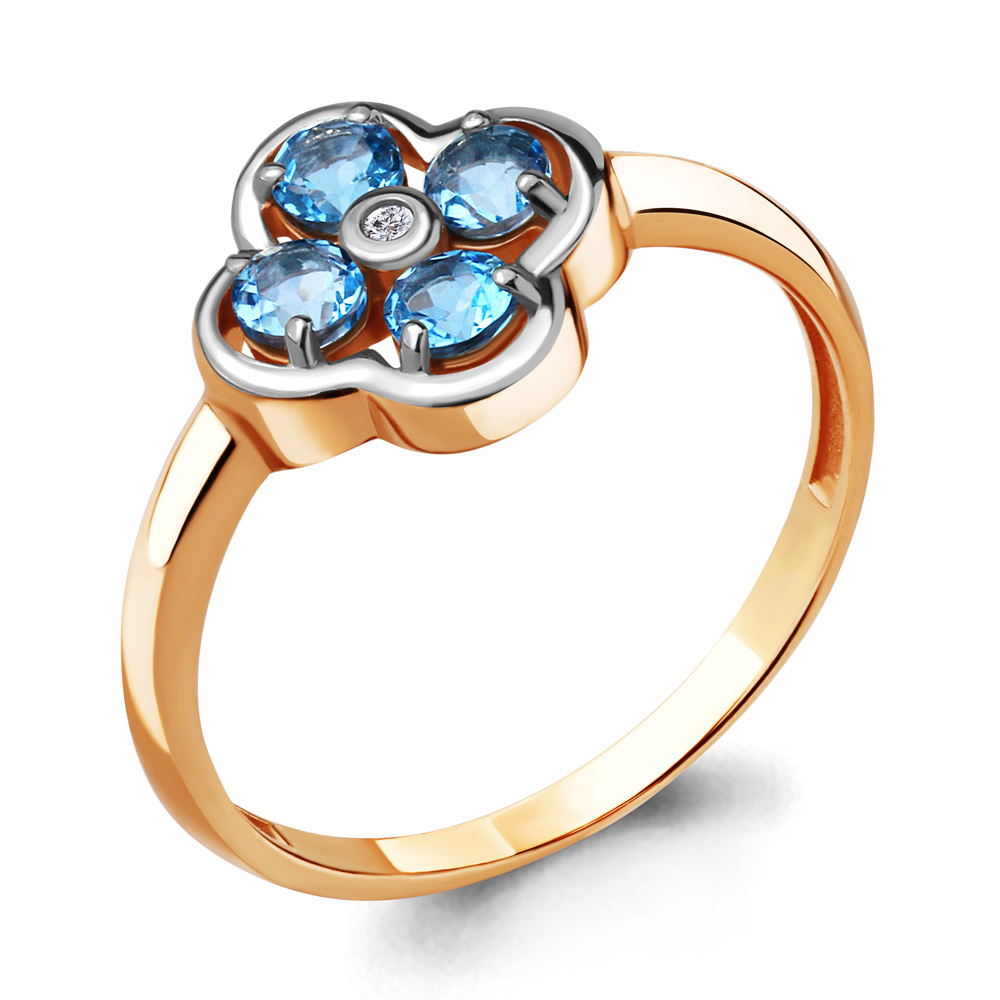 6908805 Кольцо из Золота с топазами свисс блю, фианитом