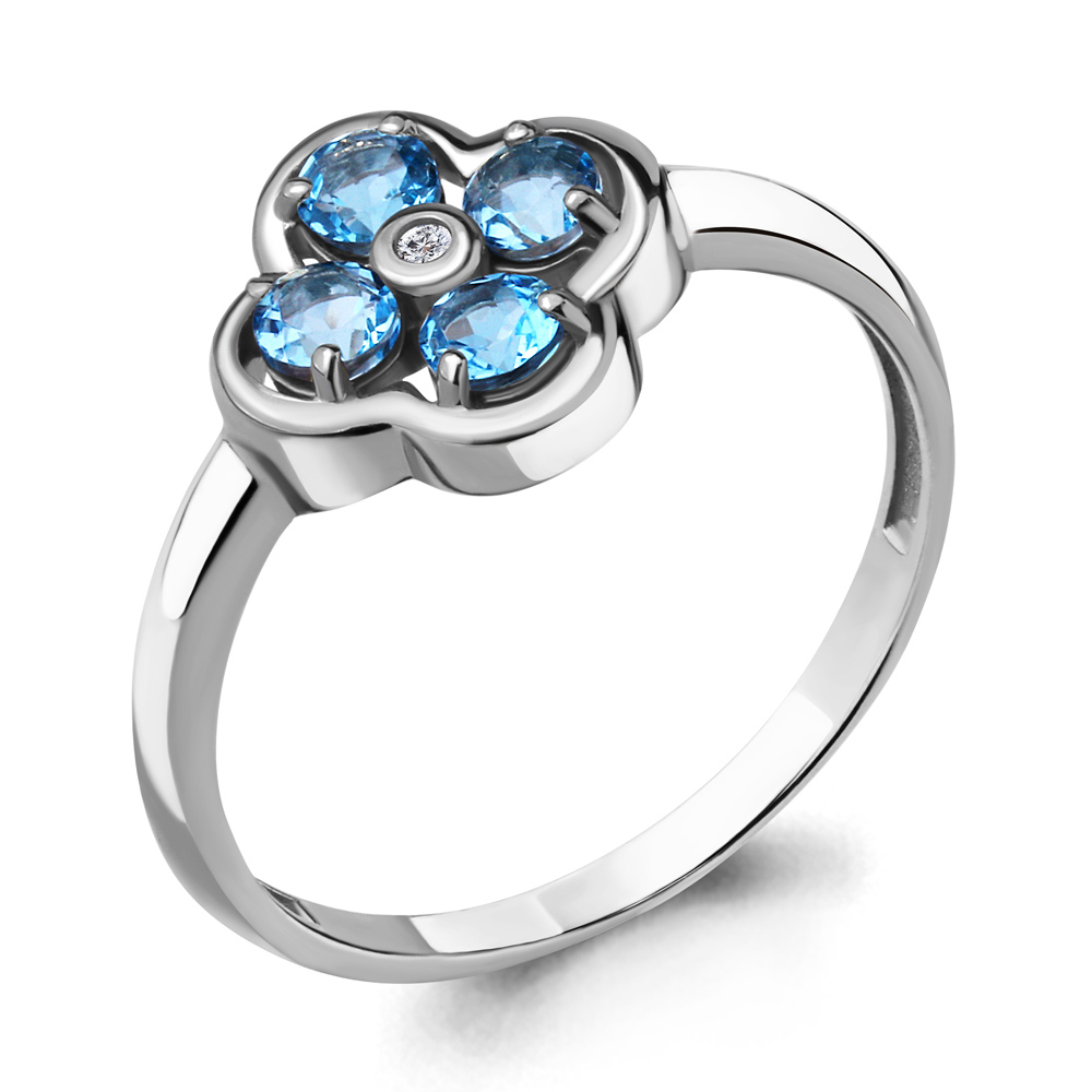 6908805 Кольцо из Серебра с топазами свисс блю, фианитом