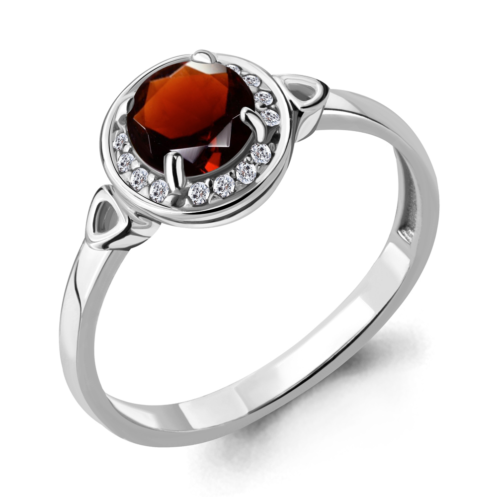 6909203А Кольцо из Серебра с гранатом, фианитами