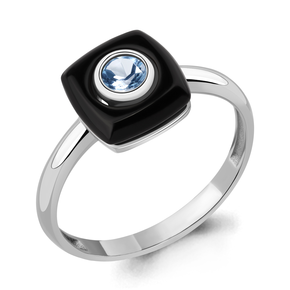6910805 Кольцо из Серебра с керамическим покрытием, топазом свисс блю из коллекции "Neo"