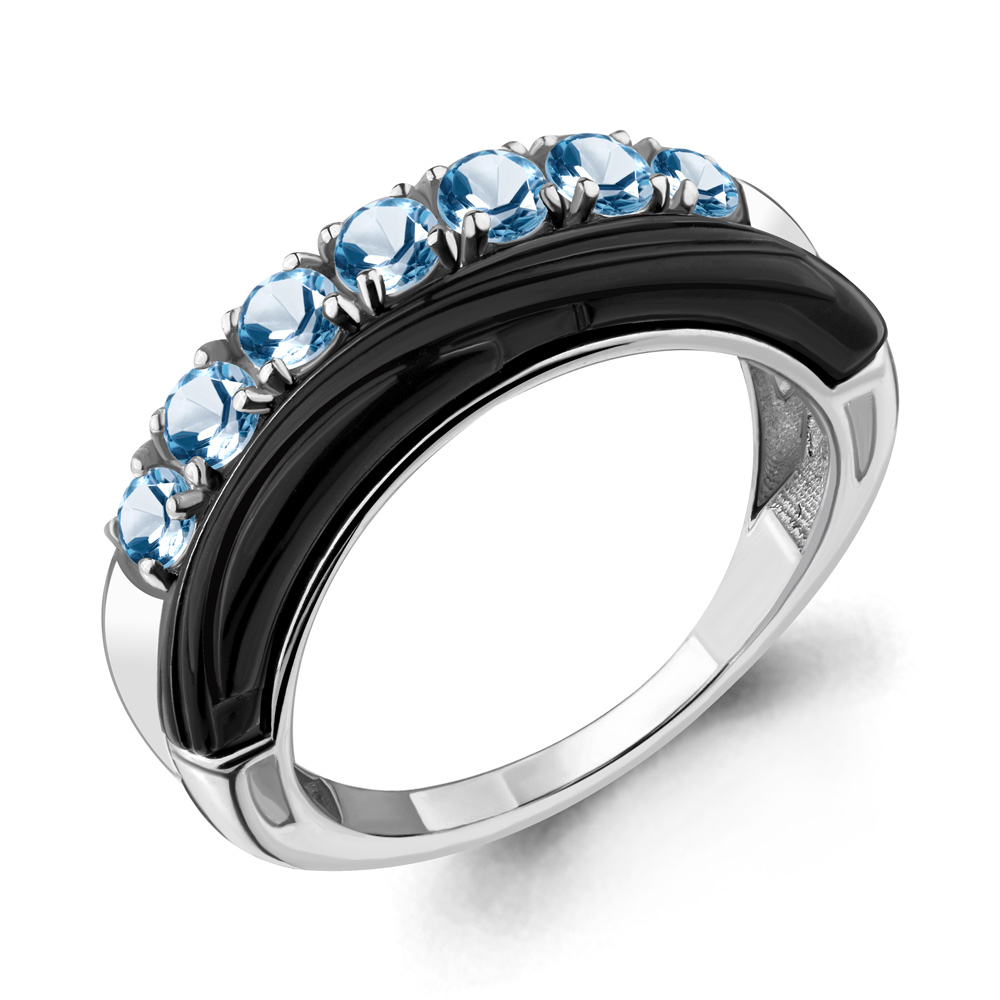 6911305 Кольцо из Серебра с керамическим покрытием, топазами свисс блю из коллекции "Neo"