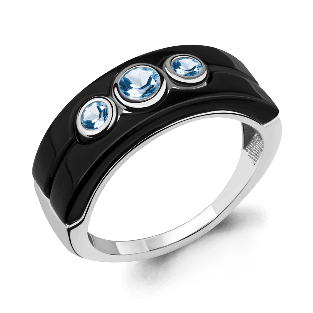 6911405 Кольцо из Серебра с керамическим покрытием, топазами свисс блю из коллекции "Neo"