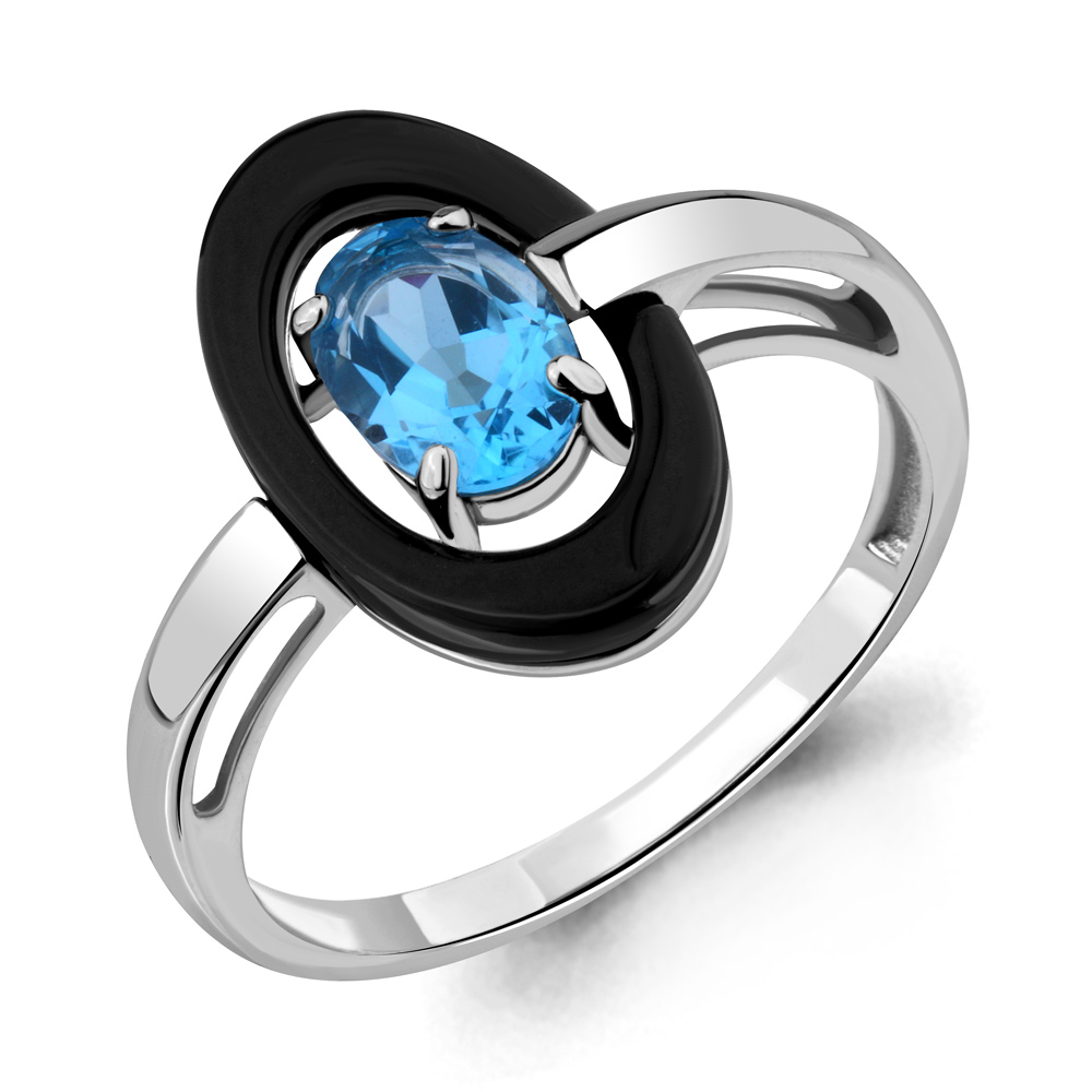 6911505 Кольцо из Серебра с керамическим покрытием, топазом свисс блю из коллекции "Neo"