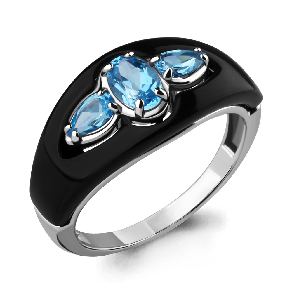 6912005 Кольцо из Серебра с керамическим покрытием, топазами свисс блю из коллекции "Neo"