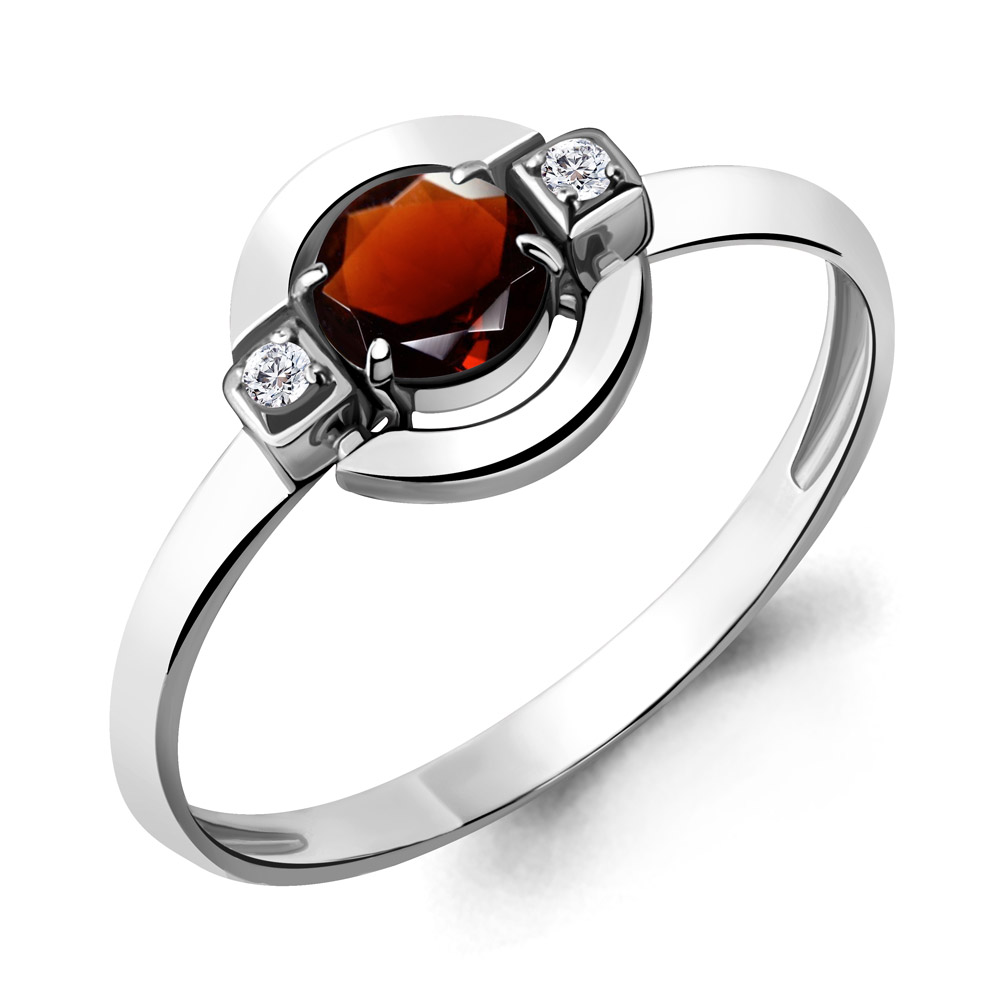 6912203А Кольцо из Серебра с гранатом, фианитами