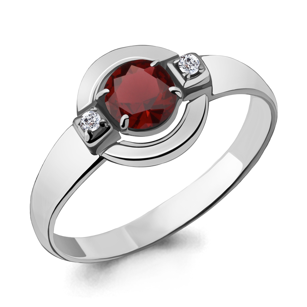 6912303А Кольцо из Серебра с гранатом, фианитами
