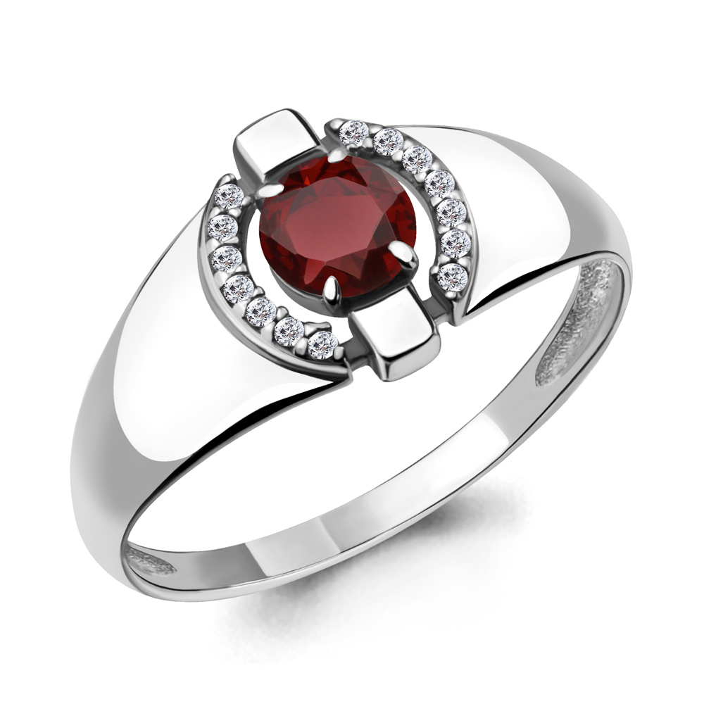 6912403А Кольцо из Серебра с гранатом, фианитами