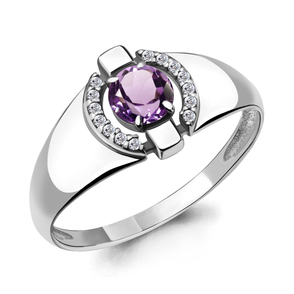 6912404А Кольцо из Серебра с аметистом, фианитами